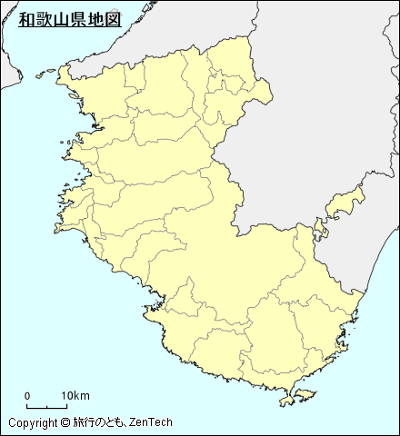 市町村境界線入り和歌山県地図