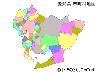 色付き愛知県 市町村地図（小サイズ）