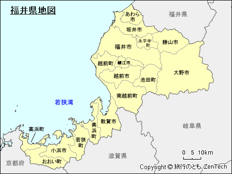 市町村名入り福井県地図（中サイズ）