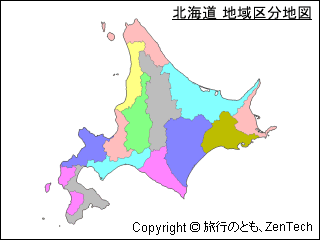 色付き北海道 地域区分地図（小サイズ）