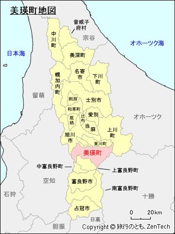 上川総合振興局美瑛町地図