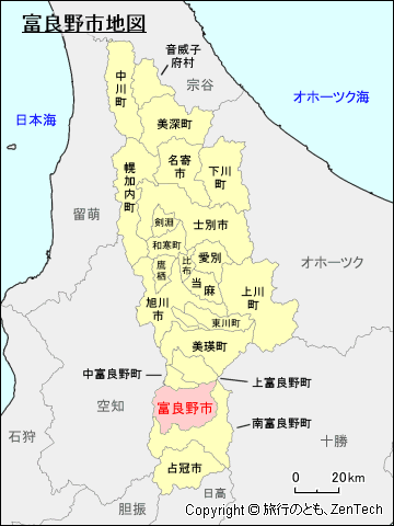 上川総合振興局富良野市地図