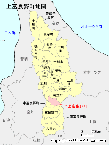 上川総合振興局上富良野町地図