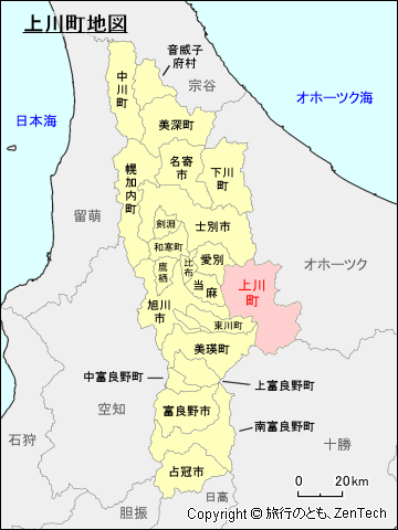 上川総合振興局上川町地図