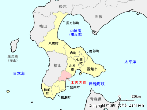 渡島総合振興局木古内町地図