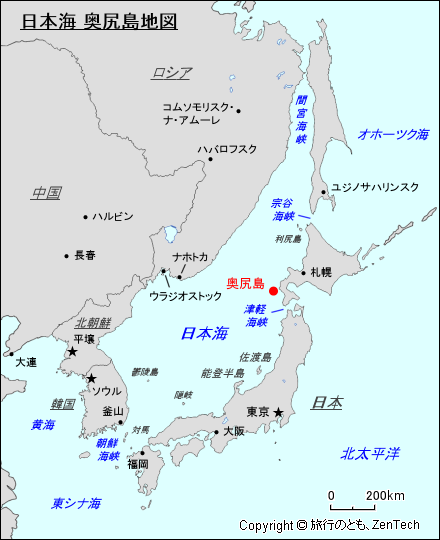 日本海 奥尻島地図