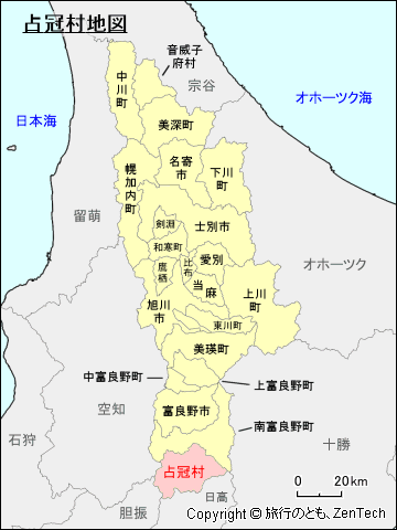 上川総合振興局占冠村地図