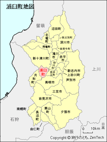 空知総合振興局浦臼町地図