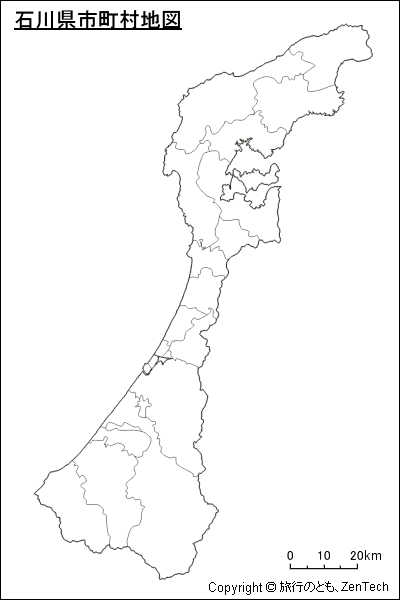 市町村境界線のみ石川県市町村地図