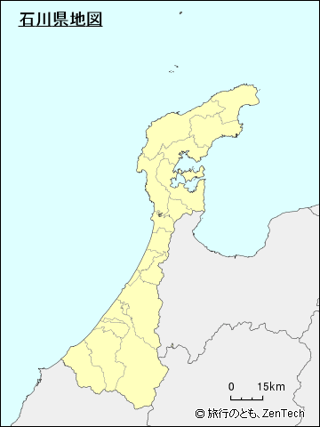 市町村境界線入り石川県地図