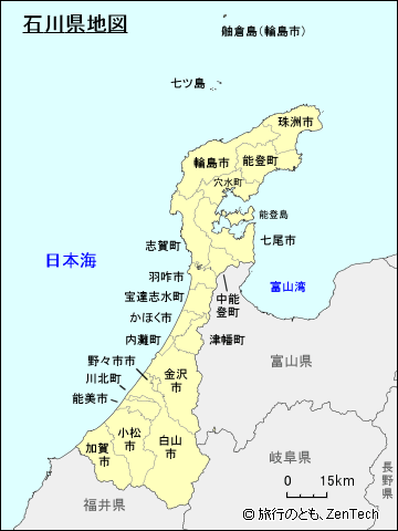 市町村名入り石川県地図