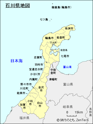 市町村名入り石川県地図、中サイズ