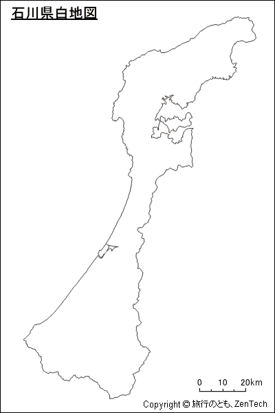 石川県白地図、中サイズ