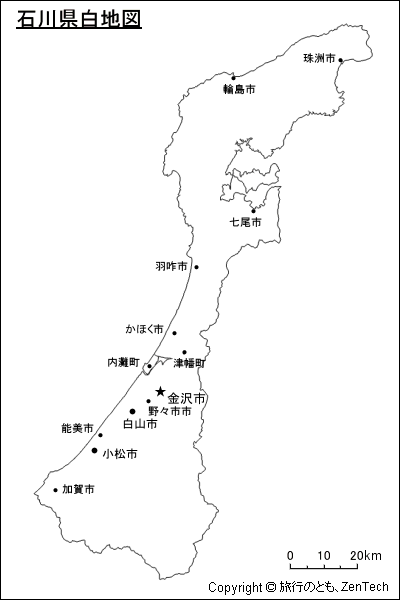 主要都市入り石川県白地図
