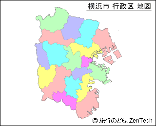 色付き横浜市 行政区 地図（小サイズ）