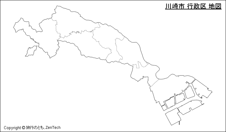 川崎市 行政区 地図（境界線のみ）