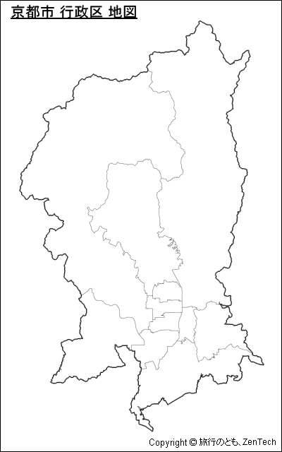 京都市 行政区 地図（境界線のみ）