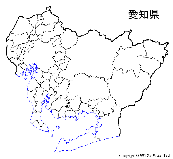 愛知県市町村地図（市町村境界線のみ）