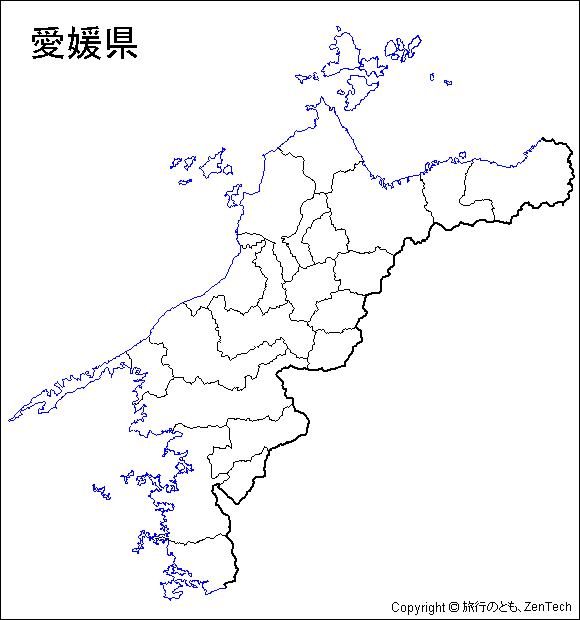 市町村境界線入りの愛媛県白地図