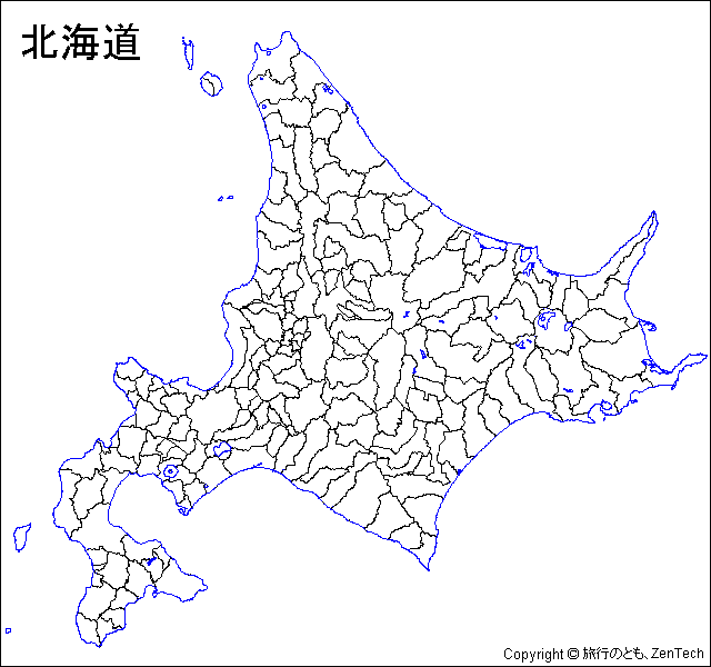 市町村境界線入りの北海道地図
