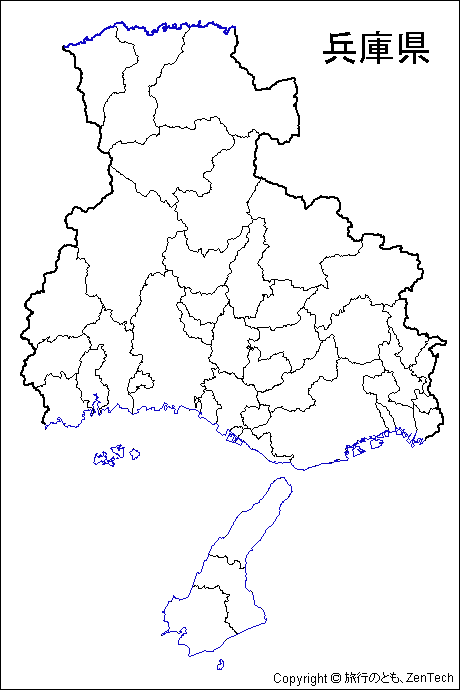 兵庫県市町村地図（市町村境界線のみ）