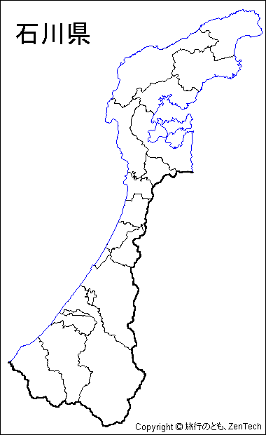 市町村境界線入りの石川県白地図