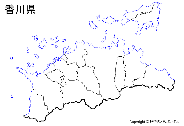 市町村境界線入りの香川県白地図