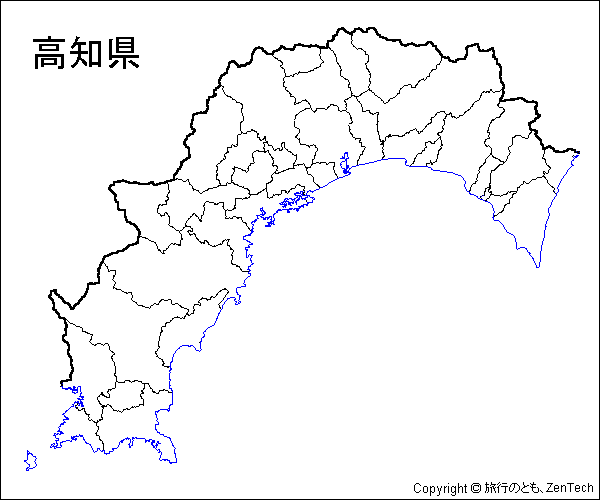 市町村境界線入りの高知県白地図