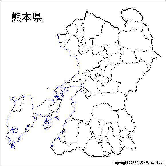 熊本県市町村地図（市町村境界線のみ）