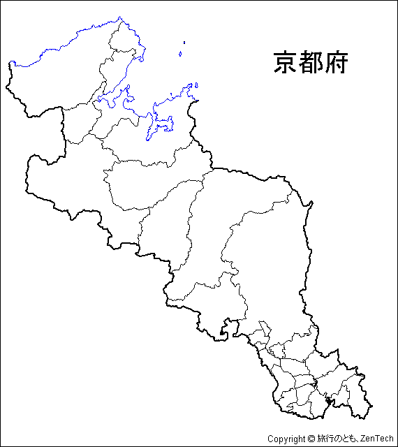 京都府市町村地図（市町村境界線のみ）
