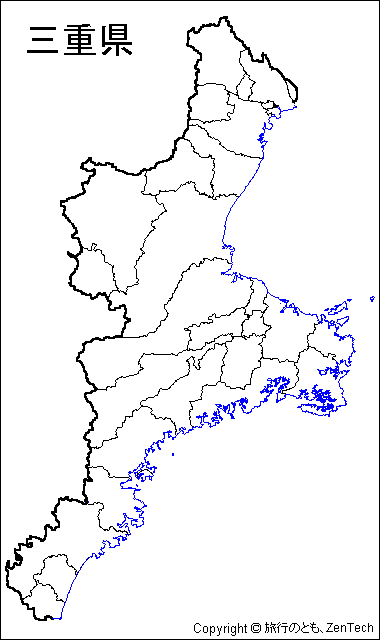 市町村境界線入りの三重県白地図