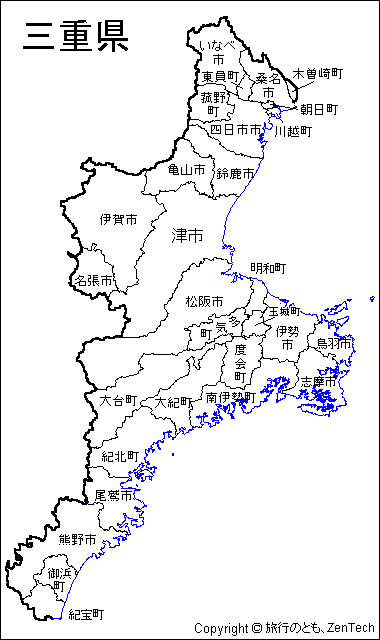 市町村名入り三重県白地図