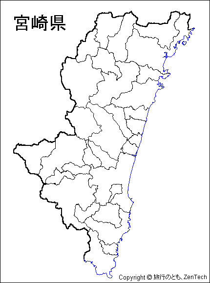市町村境界線入りの宮崎県白地図