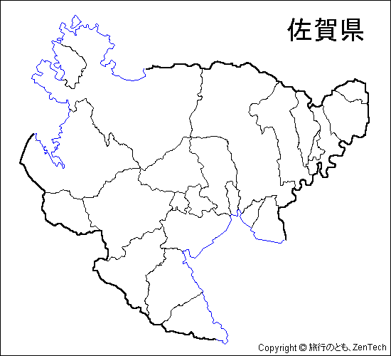 市町村境界線入りの佐賀県白地図
