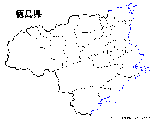 市町村境界線入りの徳島県白地図