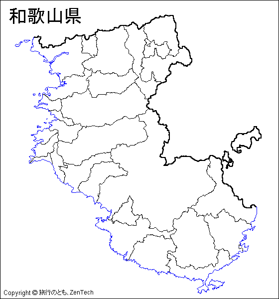 市町村境界線入りの和歌山県白地図
