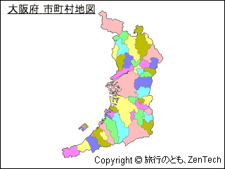 色付き大阪府 市町村地図（小サイズ）