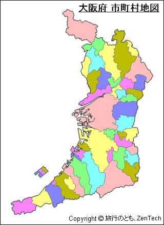 色付き大阪府 市町村地図（中サイズ）
