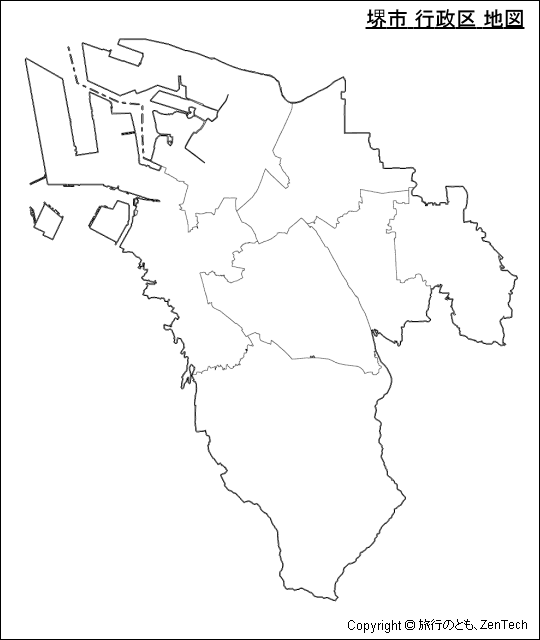 堺市 行政区 地図（境界線のみ）