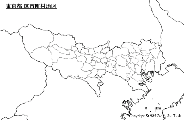 都府県境界入り、東京都 区市町村地図