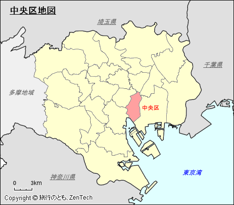 東京23区、中央区地図