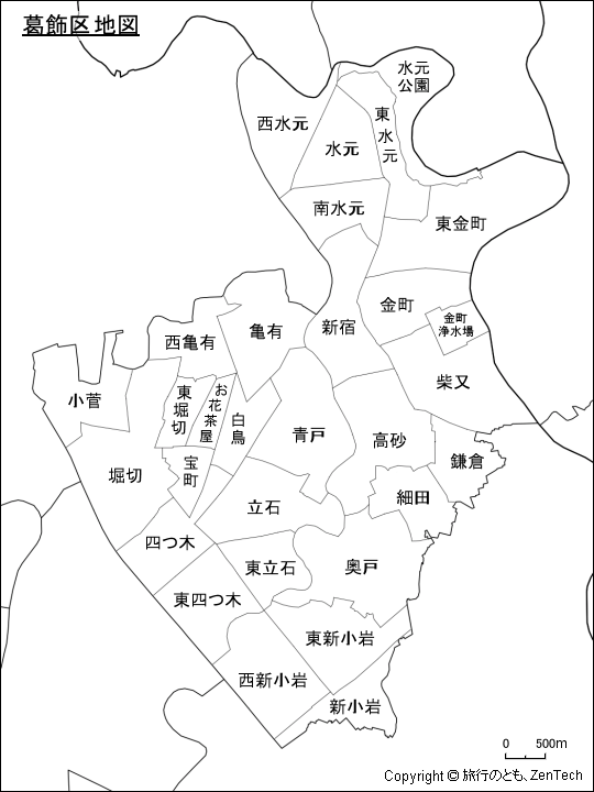 葛飾区地図、区内の町区分