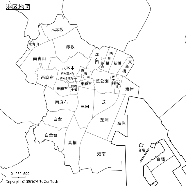 港区地図、区内の町区分