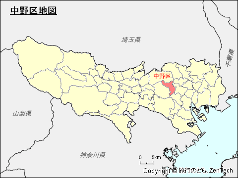 東京都東京都、中野区地図