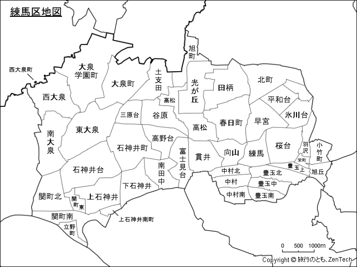 練馬区地図、区内の町区分