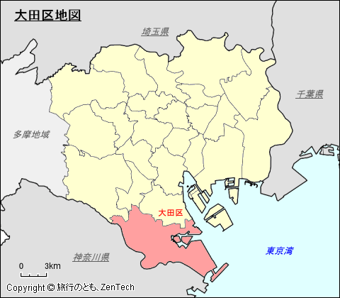 東京23区、大田区地図