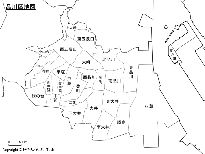 品川区地図、区内の町区分