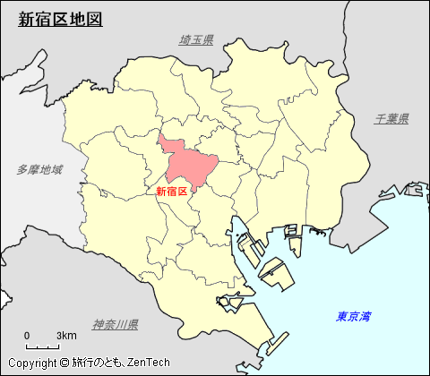 東京23区、新宿区地図