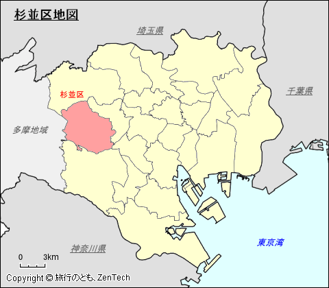 東京23区、杉並区地図