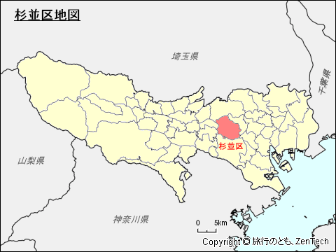 東京都東京都、杉並区地図